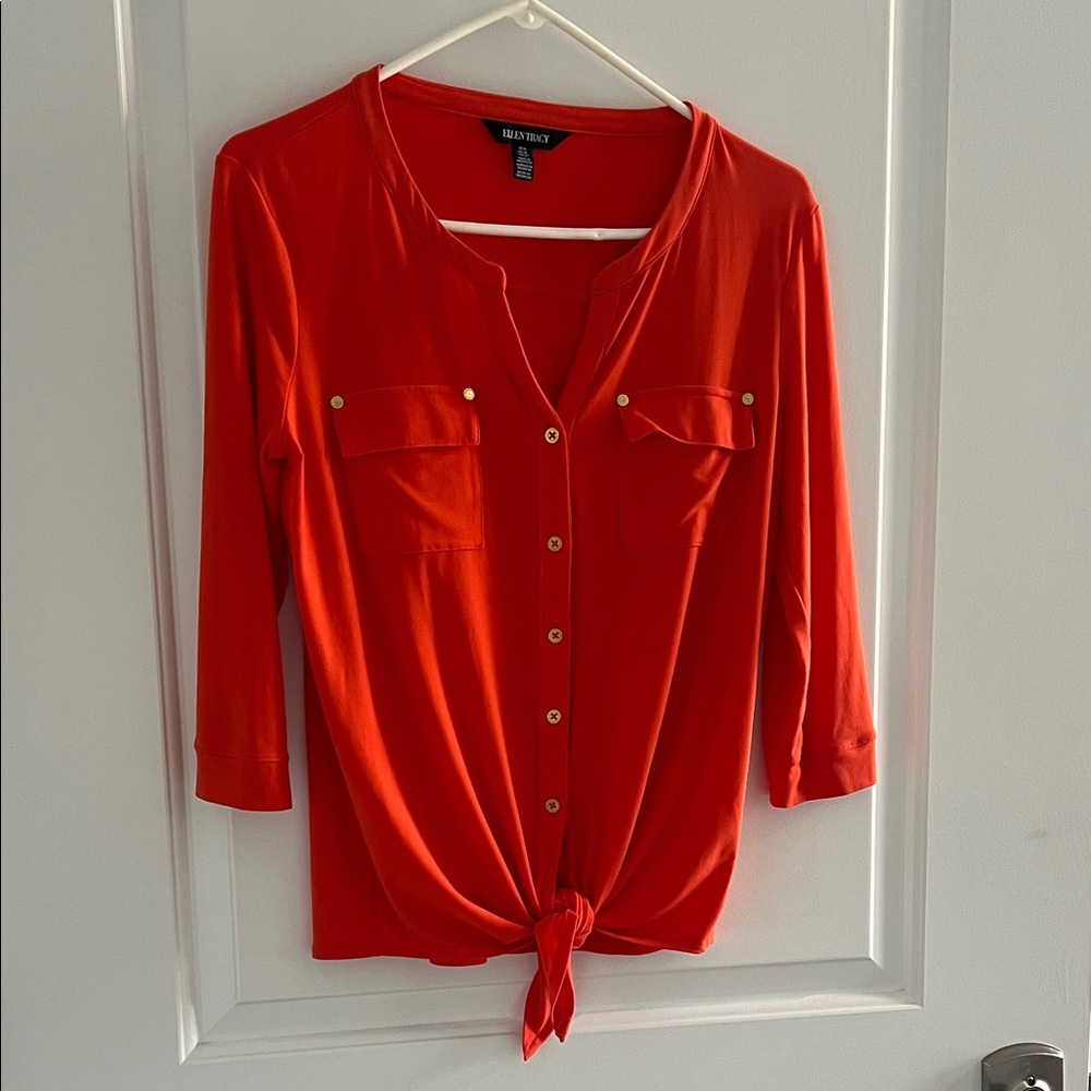 Ellen Tracy Orange Button-Down Shirt with Tie